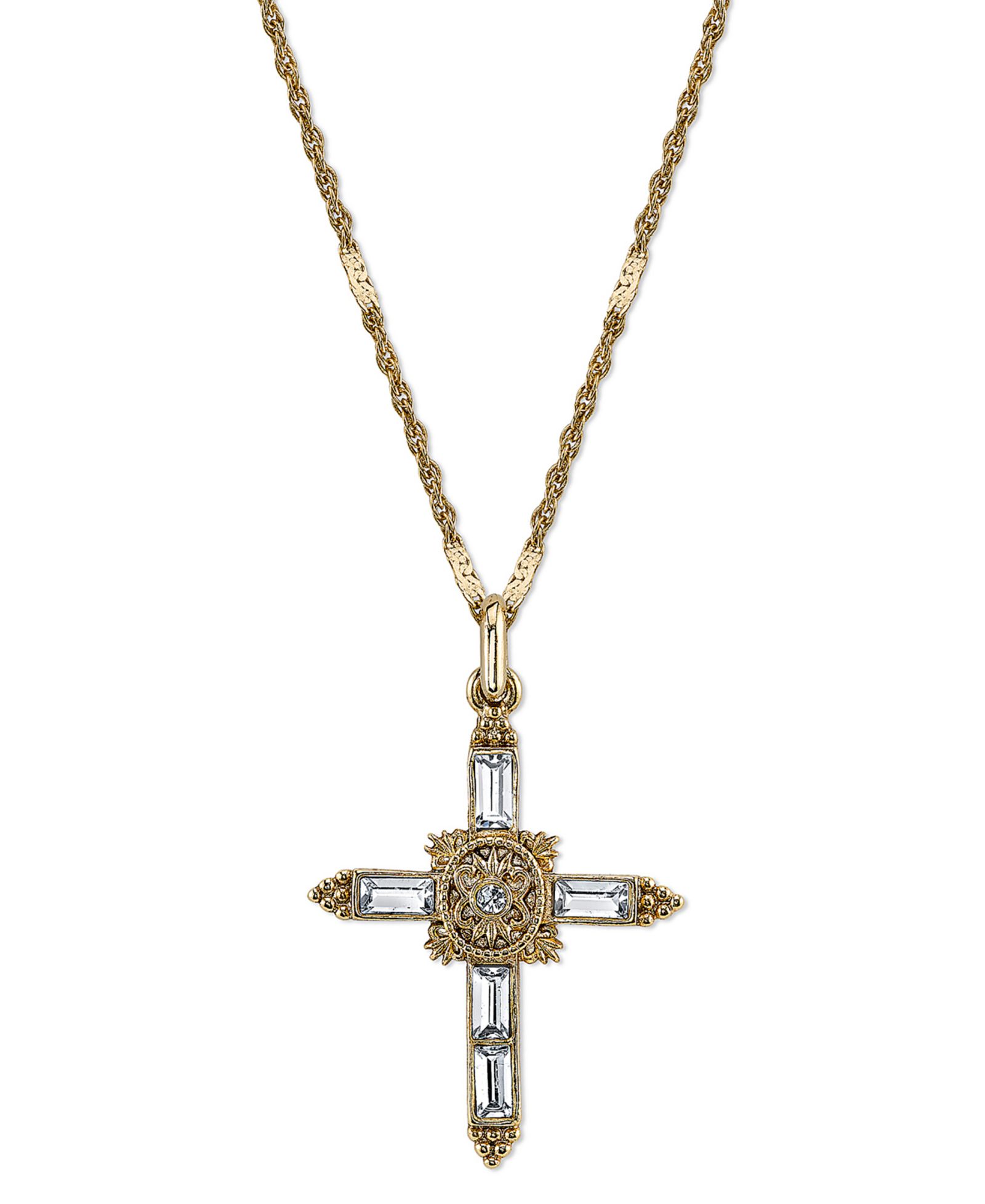 Подвеска-крест Symbols of Faith, покрытая золотом 14K, с кристаллом, 18"