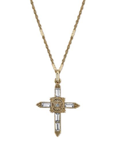 Подвеска-крест Symbols of Faith, покрытая золотом 14K, с кристаллом, 18"