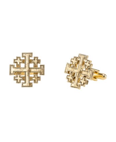 Запонки Symbols of Faith 14K Gold-Dipped Jerusalem Cross Round Cuff Links