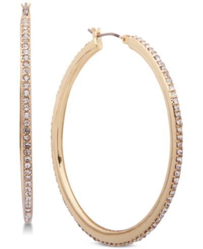 Серьги-кольца DKNY Gold-Tone Crystal Pavé Medium
