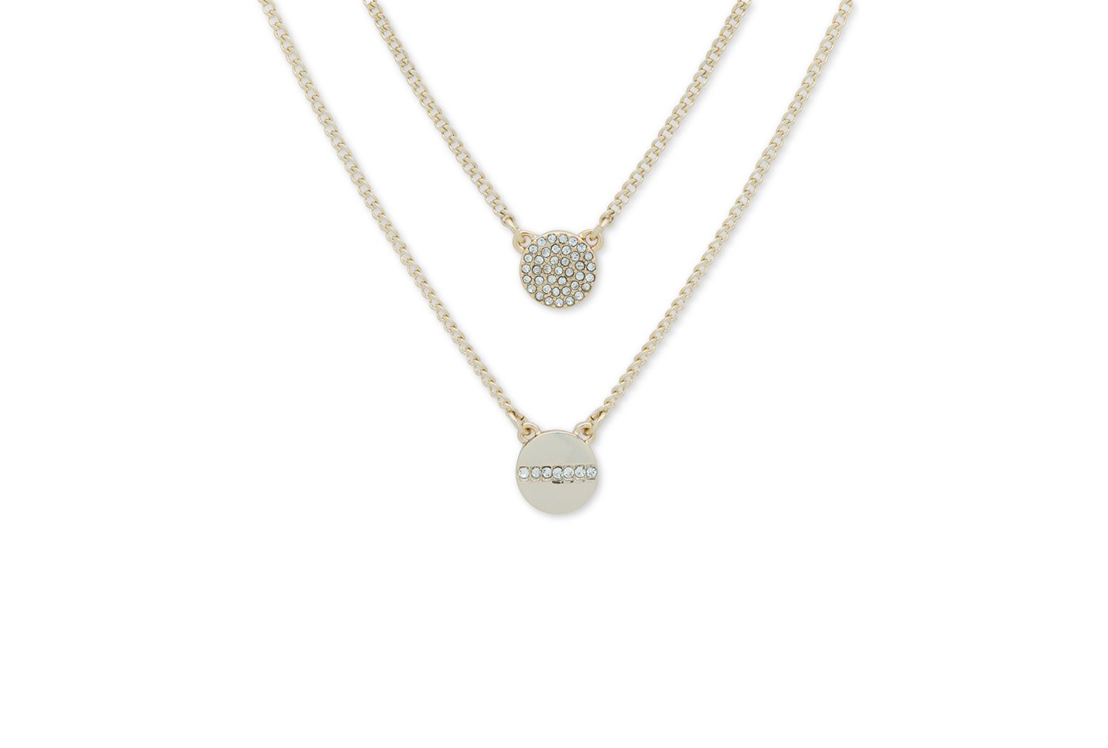 DKNY Gold-Tone Crystal Pendant Two-Row Necklace, 16" + 3' extender