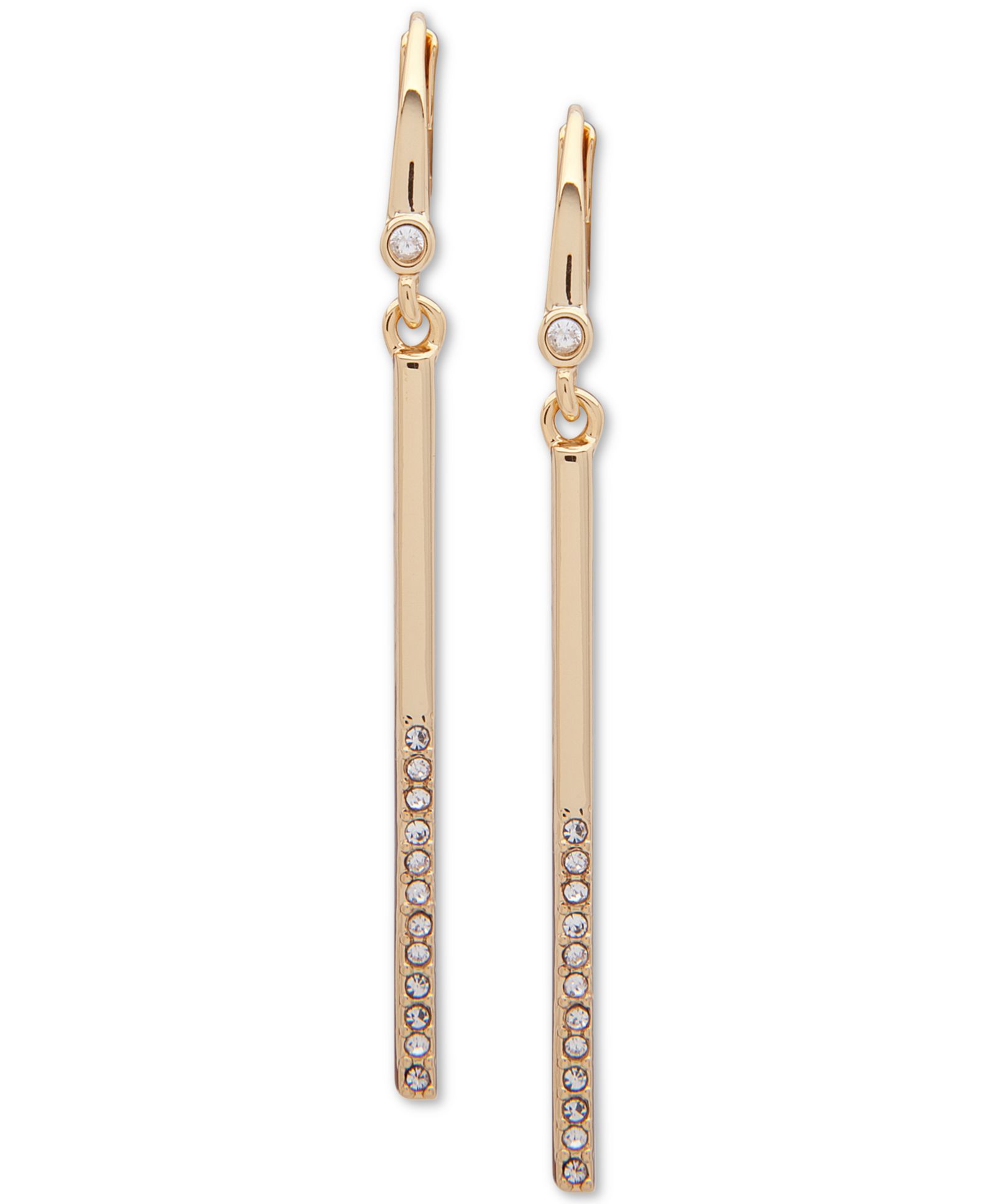 DKNY Gold-Tone Half-Pavé Bar Linear Drop Earrings