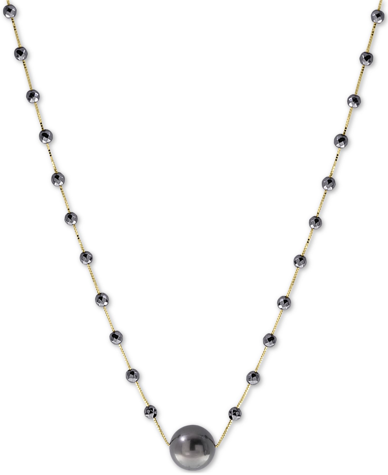 EFFY® Cultured Tahitian Pearl (10mm) & Hematite Bead 18" Statement Necklace in 14k Gold