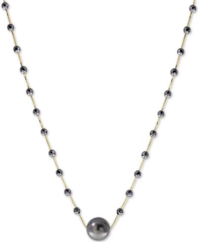 Ожерелье EFFY® Cultured Tahitian Pearl (10mm) & Hematite Bead 18" Statement в 14k Gold