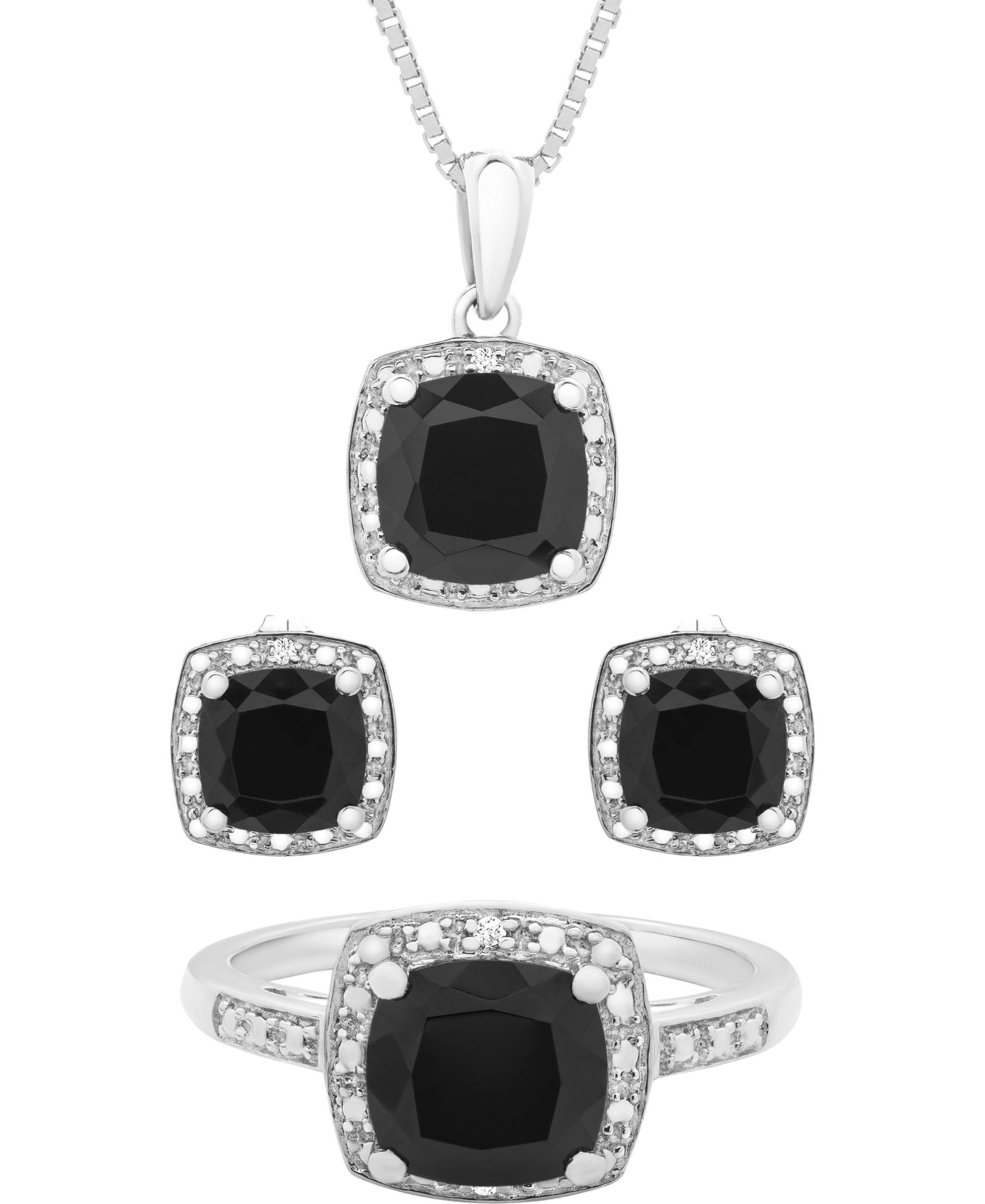 Набор из 3-х изделий Onyx & Diamond Accent Pendant Necklace, Ring and Stud Earrings в 14k Gold-Plated Sterling Silver