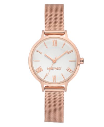 Nine West Women's Quartz Rose Gold-Tone Stainless Steel Mesh Band Watch, 31mm