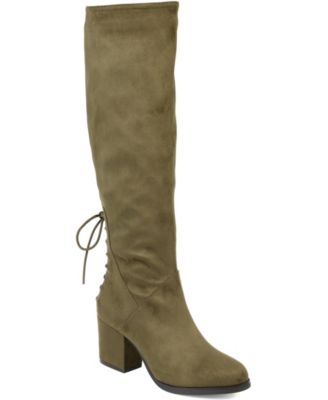 Journee Collection Women's Leeda Extra Wide Calf Lace Up Detail Knee High Boots