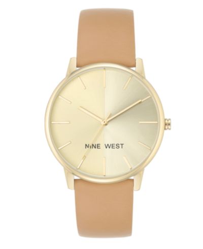 Женские кварцевые часы Nine West Light Brown с ремешком из искусственной кожи, 40mm