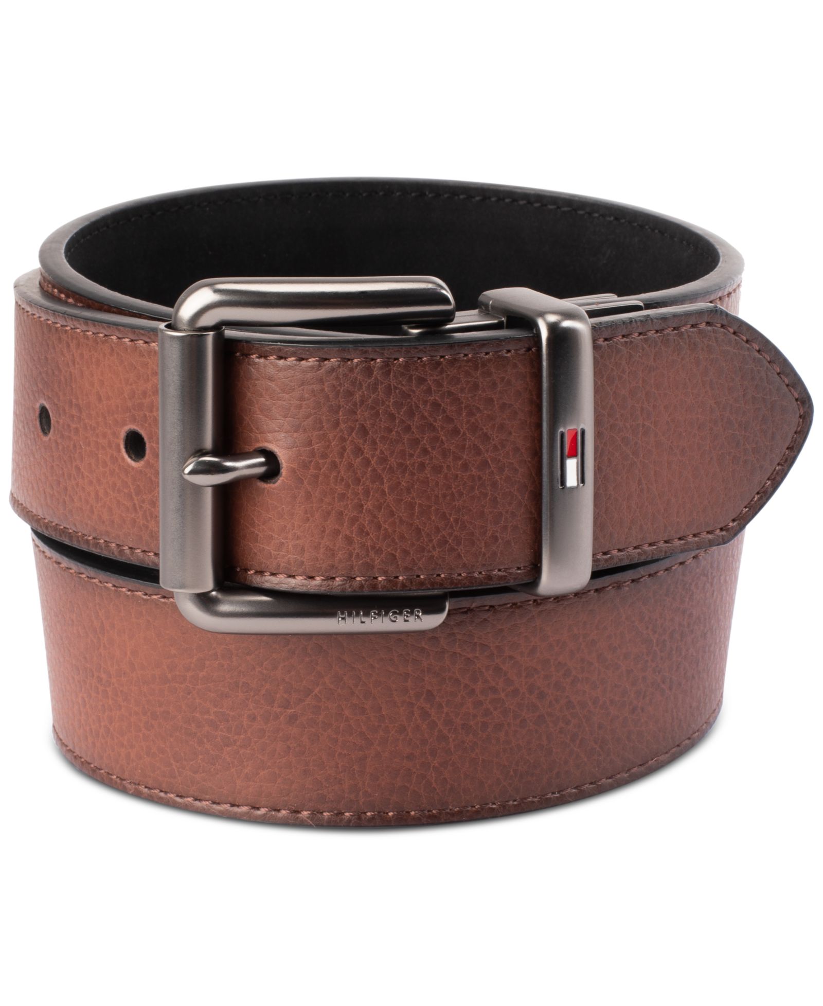 Tommy Hilfiger Men’s Two-In-One Reversible Casual Matte and Pebbled Belt