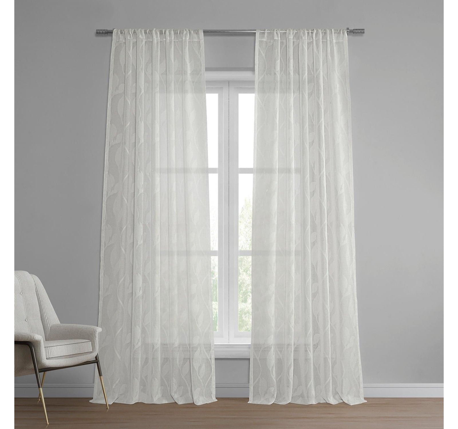 Half Price Drapes Floral Patterned Faux Linen Sheer Curtain