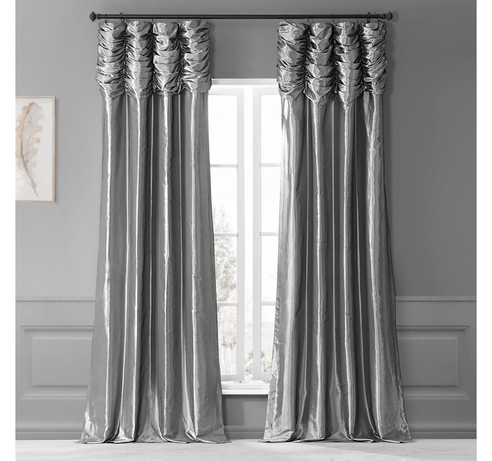 Half Price Drapes Ruched Solid Faux Silk Taffeta Room Darkening Curtain