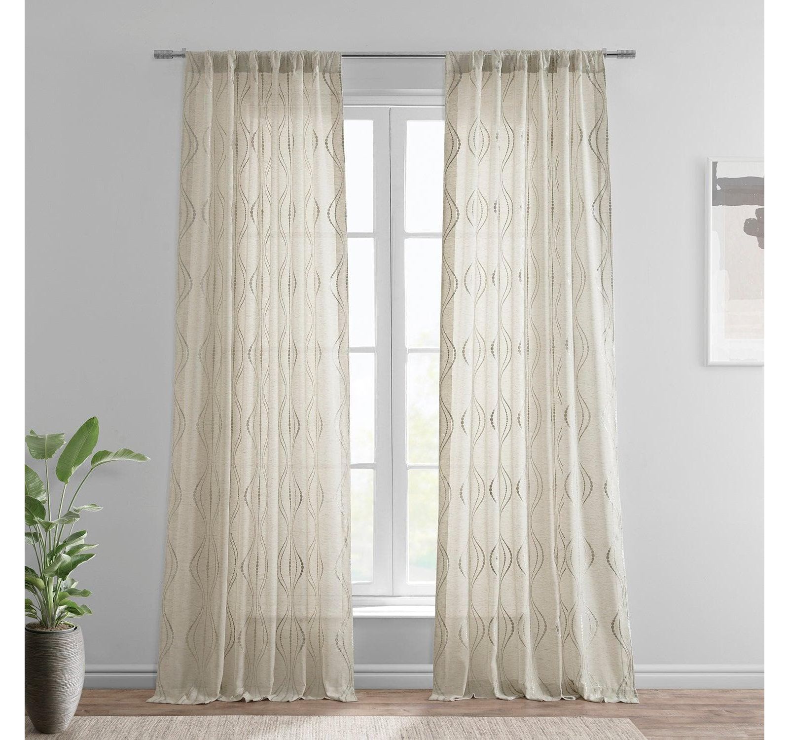 Штора Half Price Drapes Embroidered Striped Patterned Faux Linen Sheer