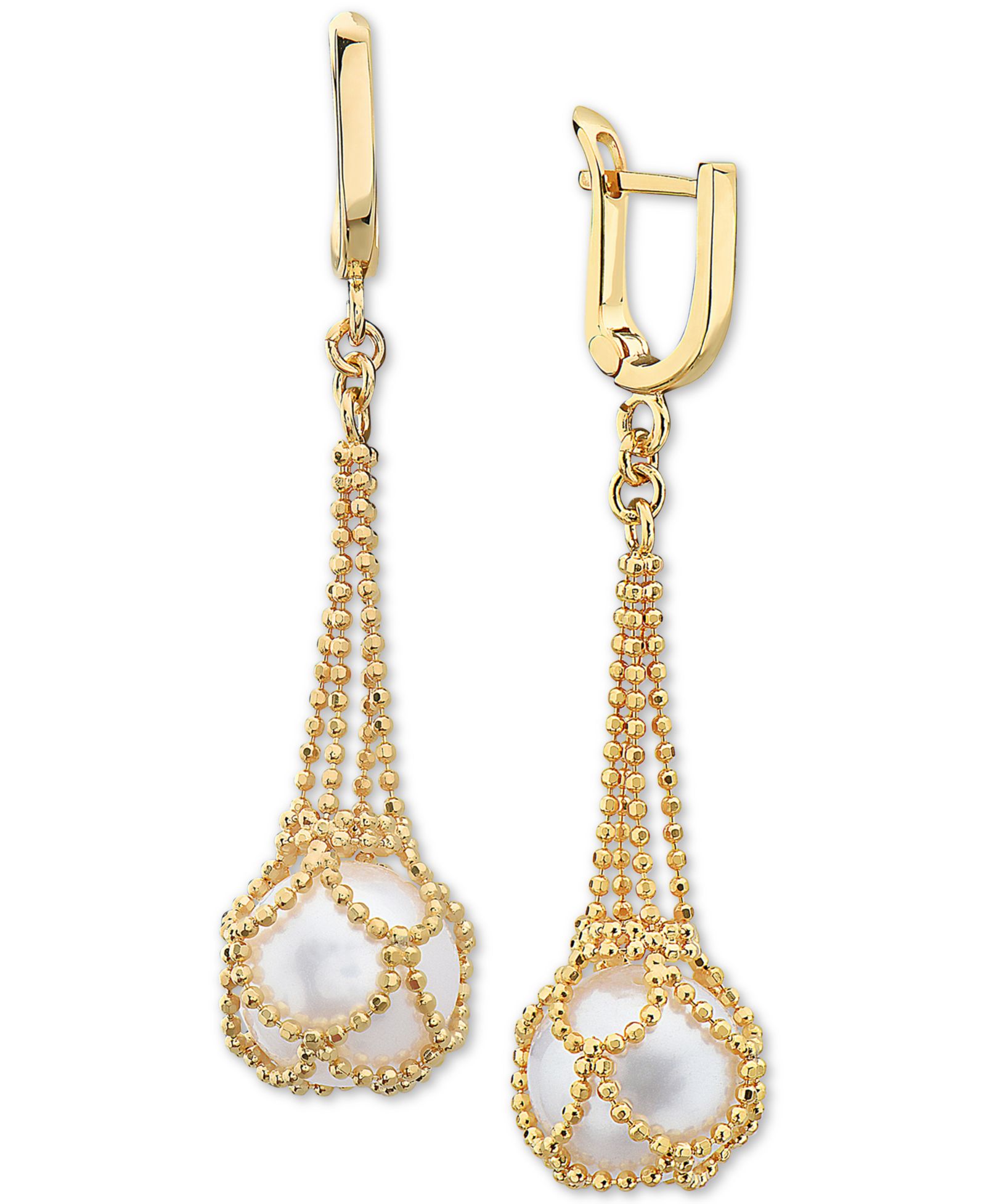 Серьги EFFY® Cultured Freshwater Pearl (10mm) Drop in 18k Gold Over Sterling Silver