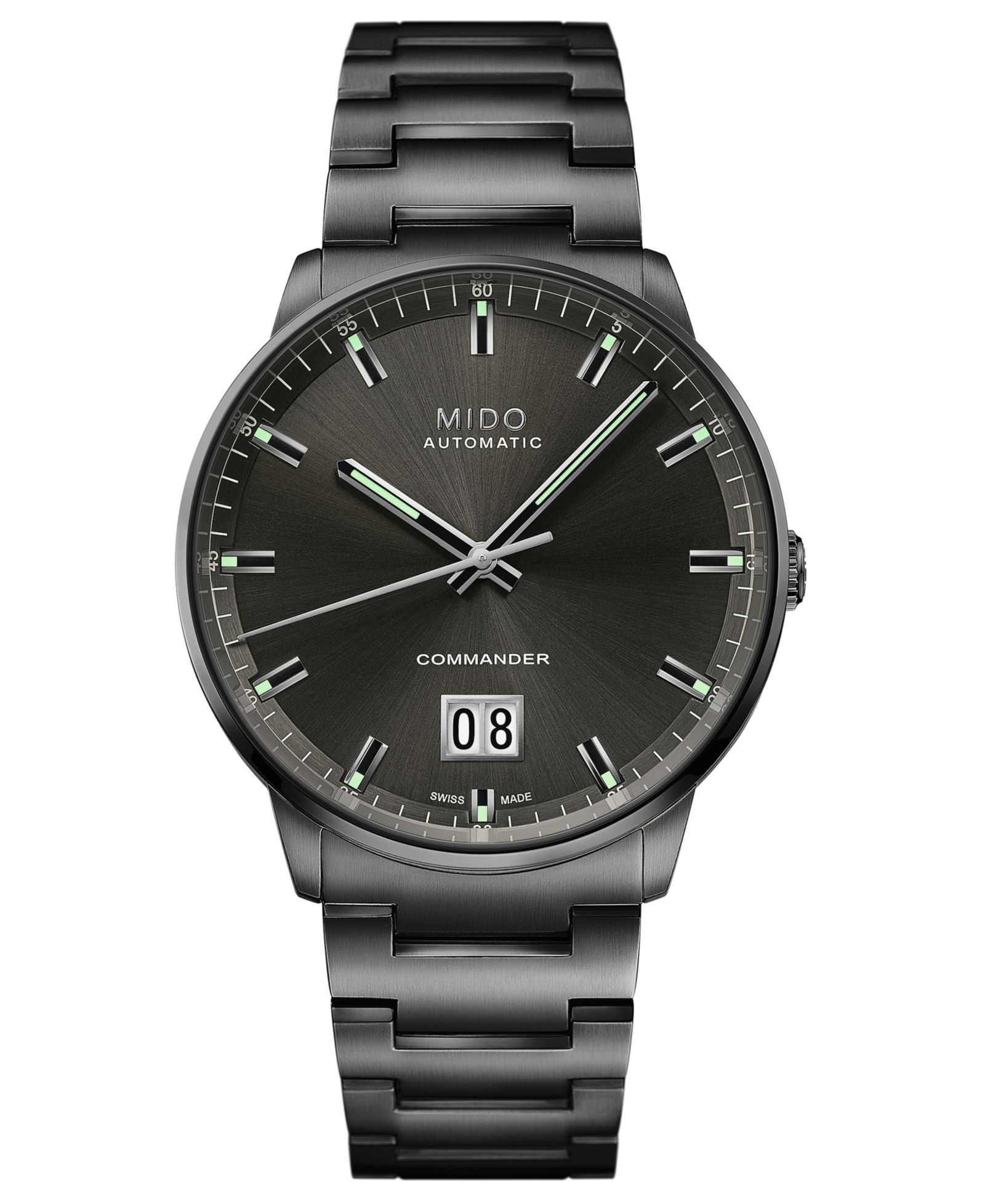 Mido Men's Swiss Automatic Commander Big Date Black PVD Stainless Steel Bracelet Watch 42mm