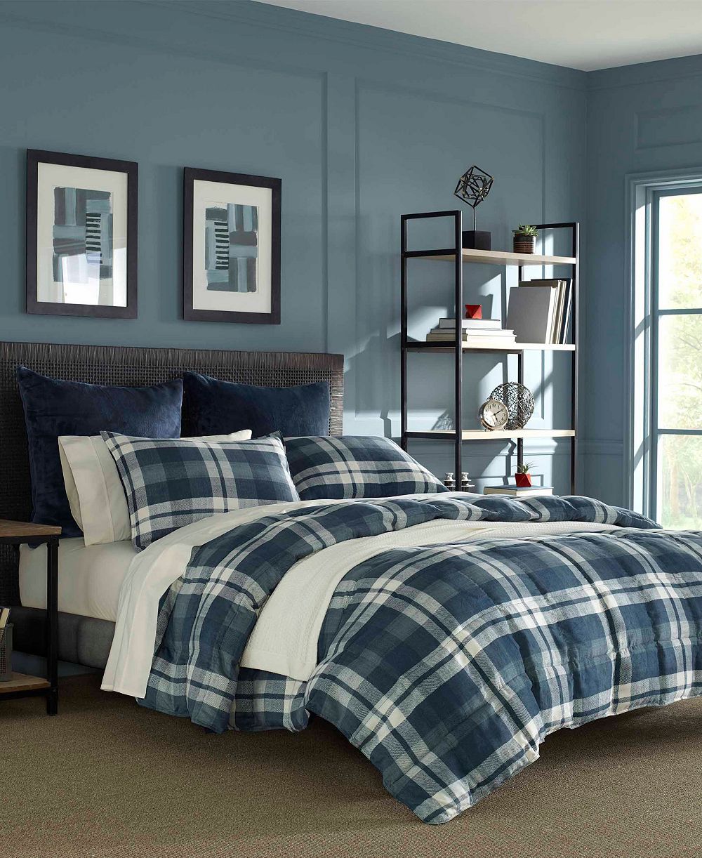 Комплект из 2-х предметов Nautica Crossview Plaid Microsuede, Twin/Twin XL