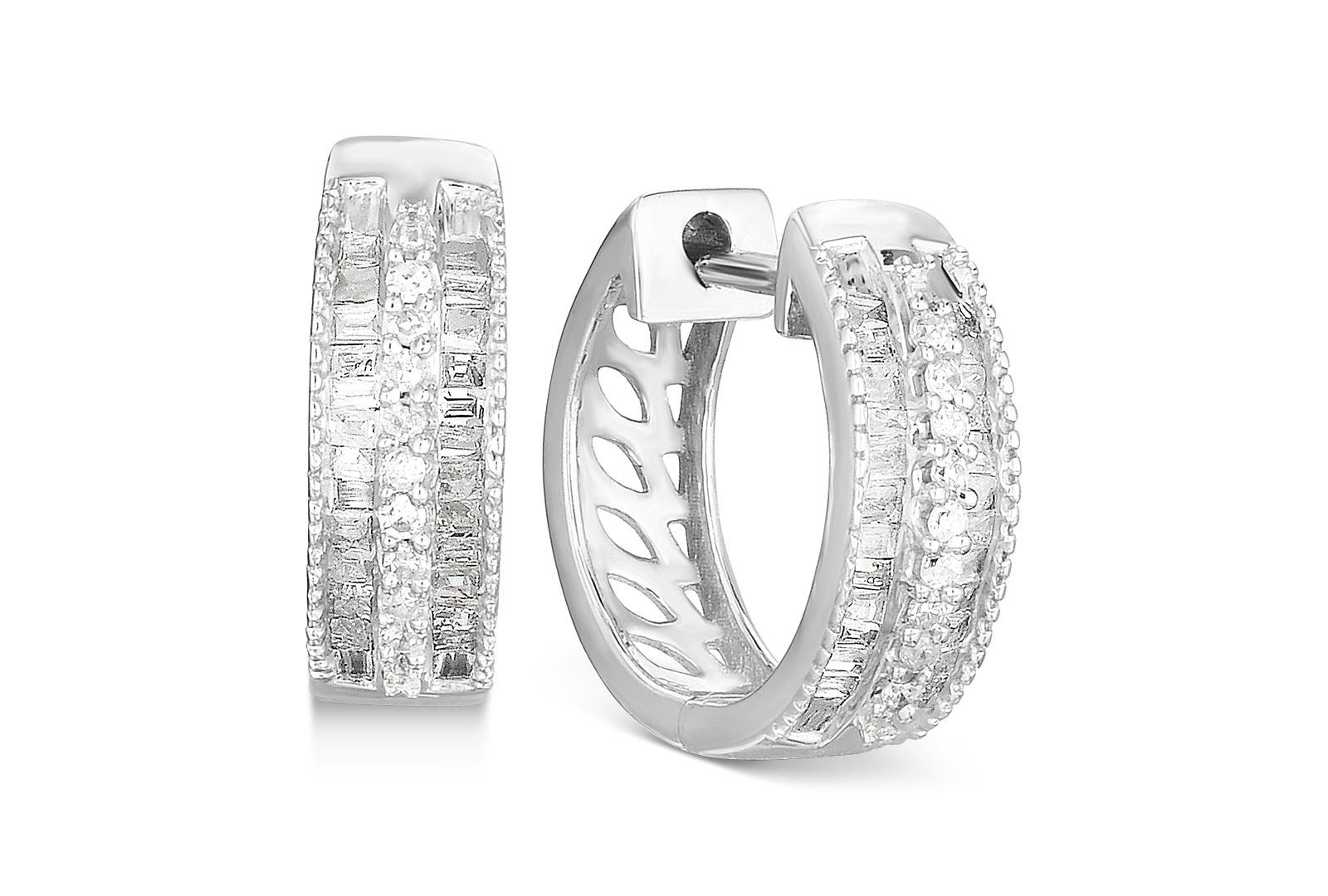Macy's серьги-кольца с бриллиантами (1/4 ct. t.w.) из стерлингового серебра