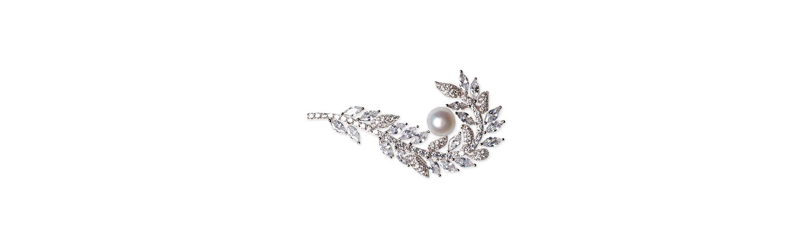 Серьга-булавка из стерлингового серебра с жемчугом Cultured Freshwater Pearl (7mm) & Cubic Zirconia Feather Pin