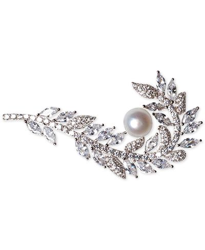 Серьга-булавка из стерлингового серебра с жемчугом Cultured Freshwater Pearl (7mm) & Cubic Zirconia Feather Pin
