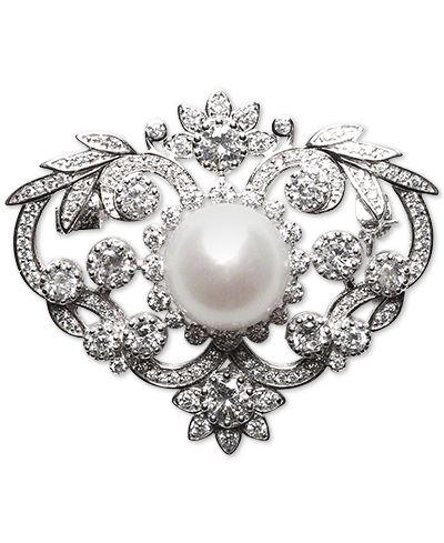 Серьга-гвоздик с культивированным речным жемчугом (12mm) и Cubic Zirconia из стерлингового серебра