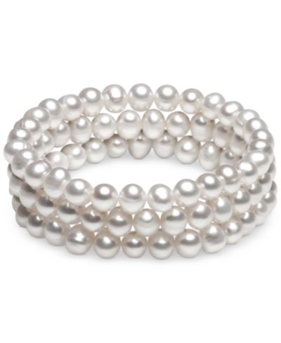 Набор из 3-х белых жемчужных браслетов 6-1/2 mm Stretch