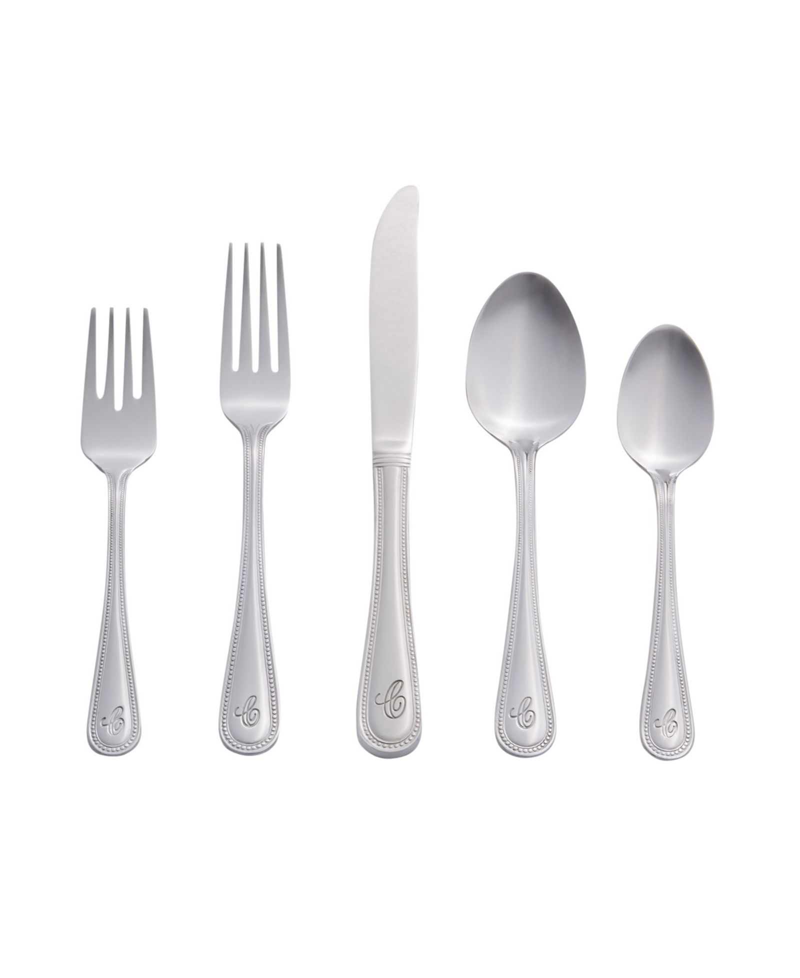 Riverridge Beaded 46 Piece Monogrammed Flatware Set - C, Service for 8