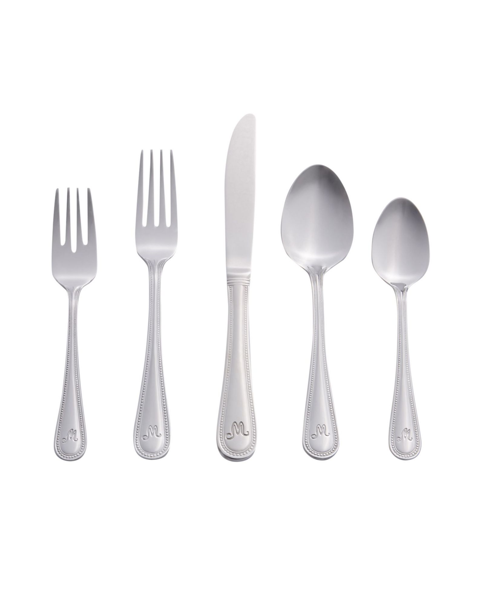 Riverridge Beaded 46 Piece Monogrammed Flatware Set - M, Service for 8
