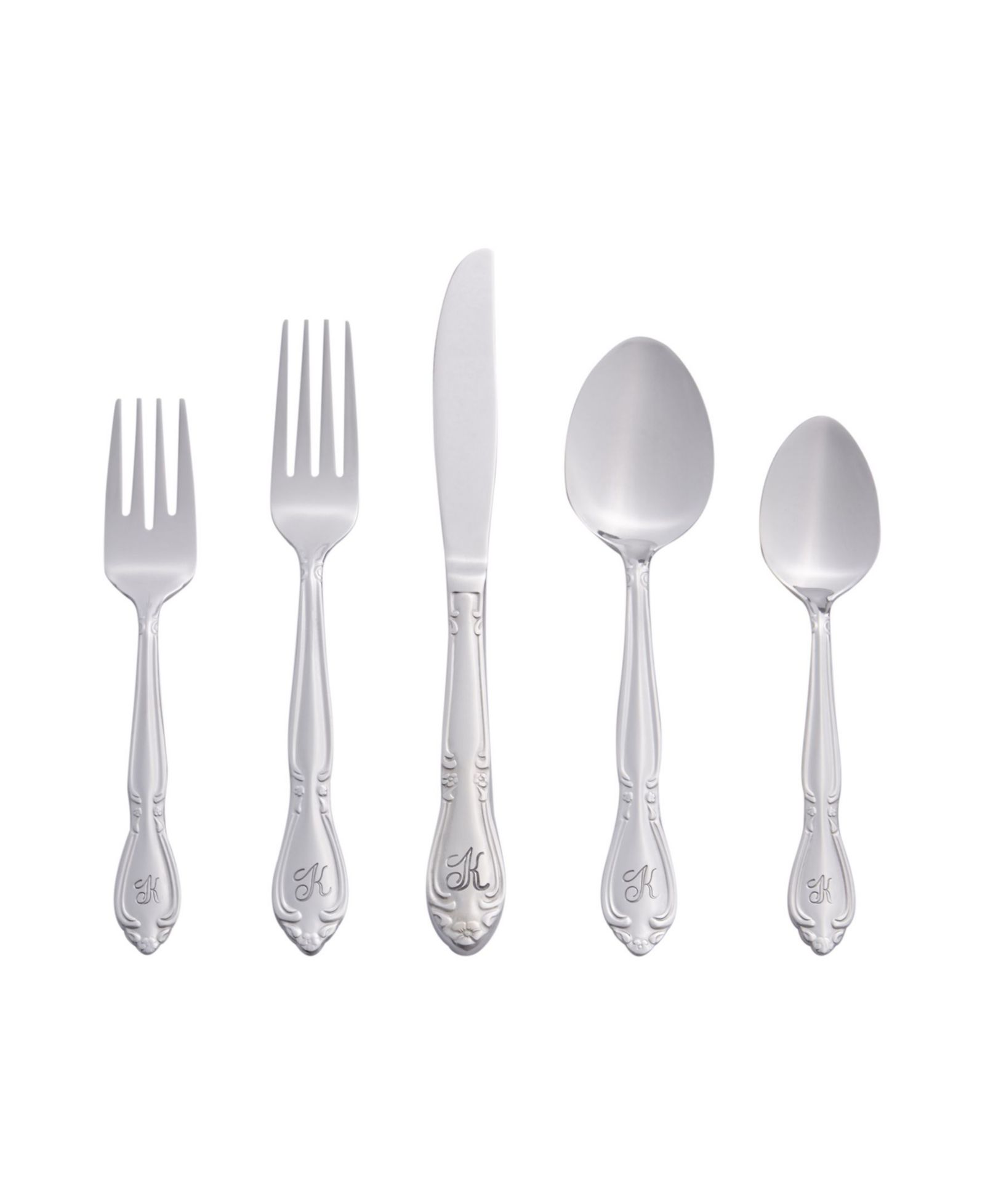 Riverridge Rose 46 Piece Monogrammed Flatware Set - K, Service for 8