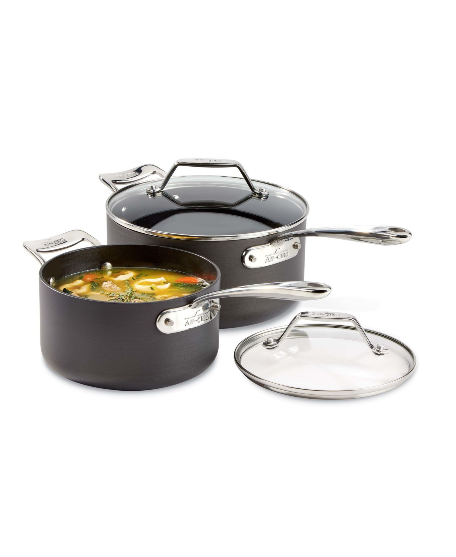 Набор посуды All-Clad Essentials Hard Anodized Nonstick, набор из 2 сотейников с крышками