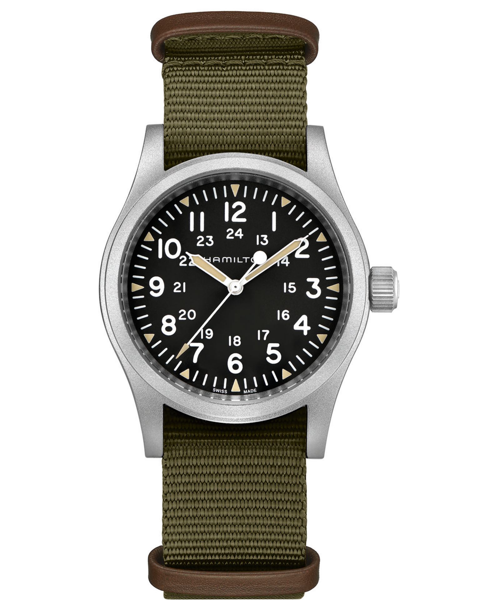 Часы Hamilton Unisex Swiss Mechanical Khaki Field Green Nato Fabric Strap, 38mm