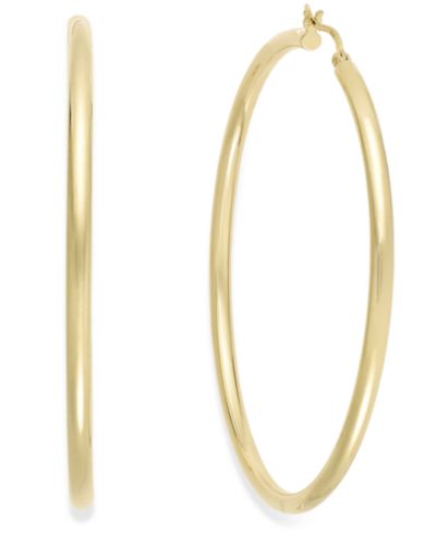 Серьги-кольца Macy's Round Hoop Earrings 14k Gold Over Silver