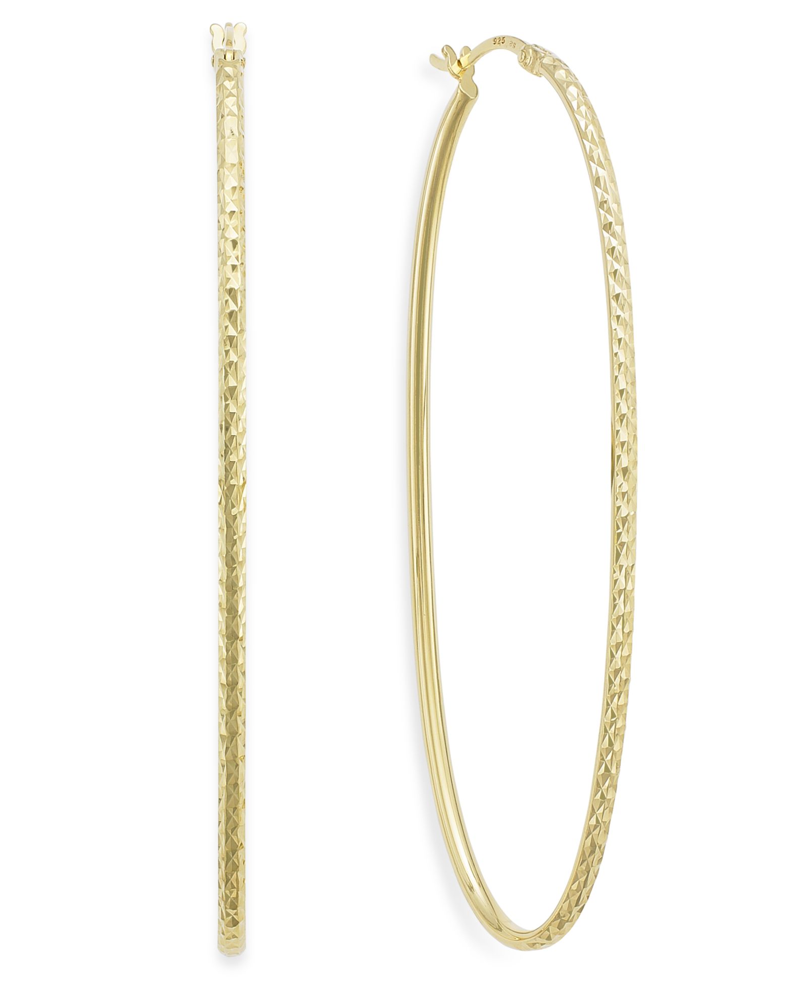 Серьги-кольца Diamond-Cut Oval в 14k Gold Vermeil, 2-3/4"