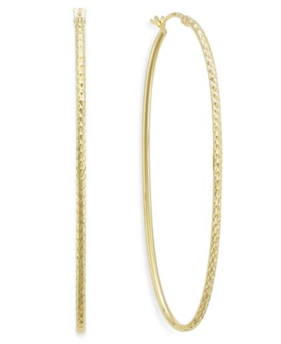 Серьги-кольца Diamond-Cut Oval в 14k Gold Vermeil, 2-3/4"