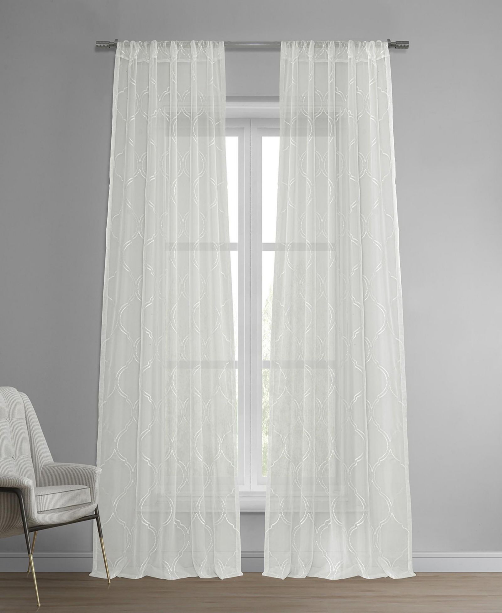 Half Price Drapes Embroidered Geometric Sheer Curtain