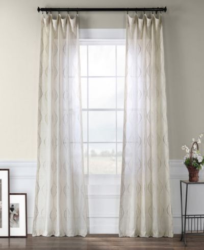 Half Price Drapes Embroidered Striped Patterned Faux Linen Sheer Curtain