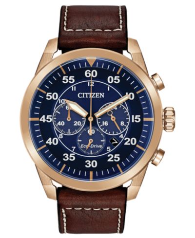 Мужские часы Citizen Eco-Drive Chronograph Avion Brown Leather Strap 48mm