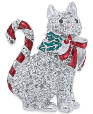 Holiday Lane серебряная брошь с паве, изображающая кота-конфету, создана для Macy's