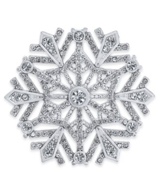 Holiday Lane Silver-Tone Crystal Snowflake Pin, Created for Macy's
