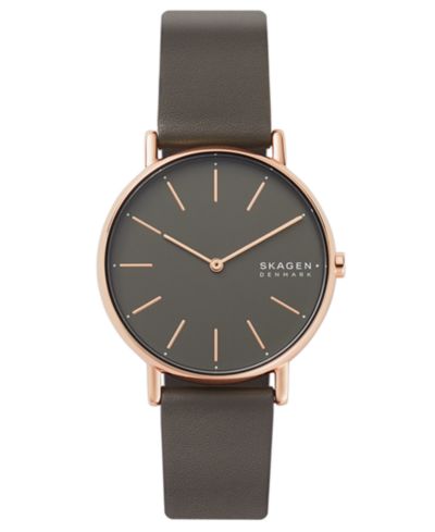 Женские часы Skagen Signatur Charcoal Leather Strap, 38mm