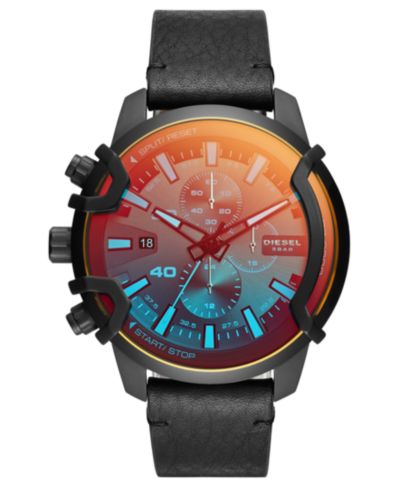 Мужские часы Diesel Chronograph Griffed Black Leather Strap, 46mm