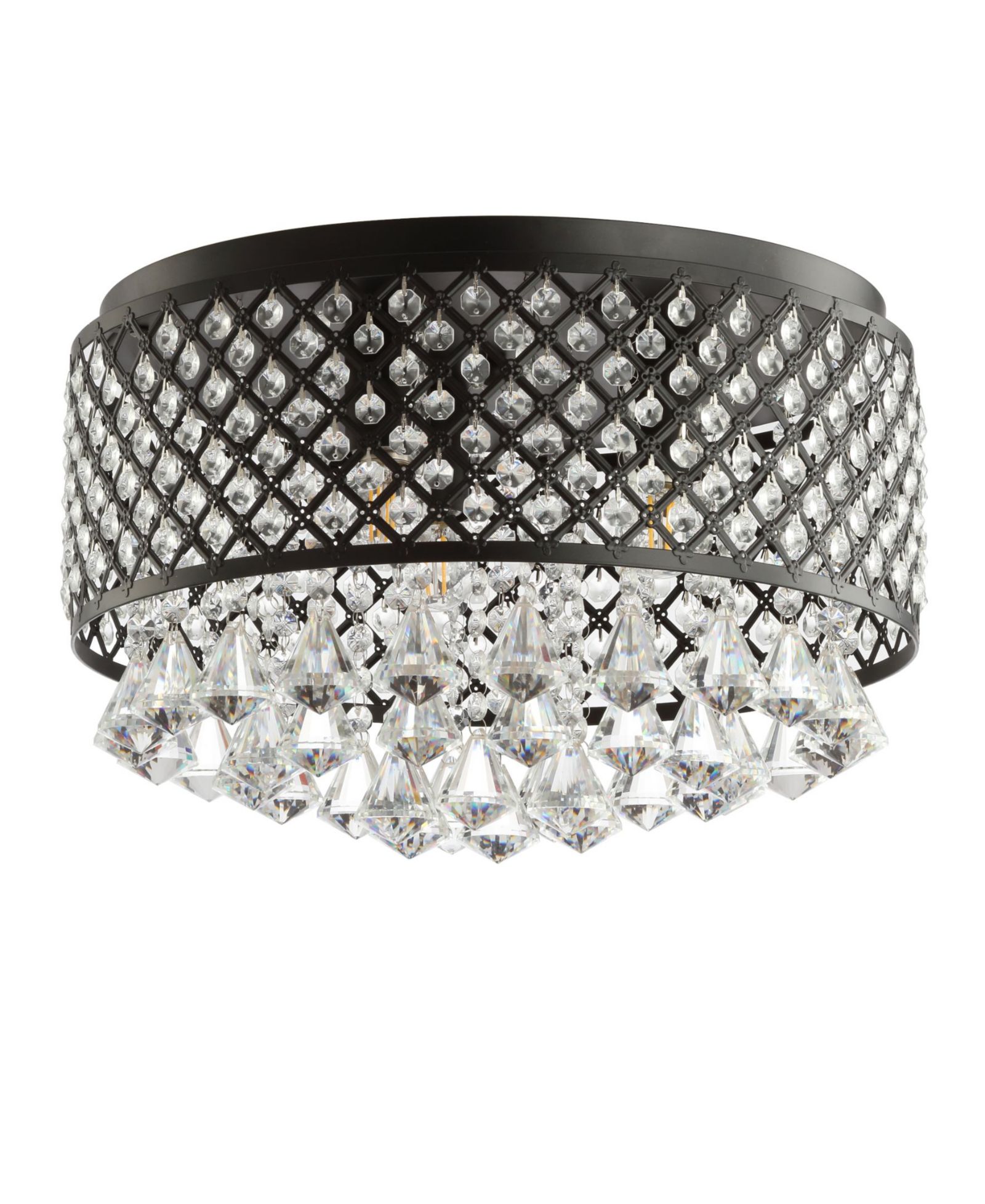 JONATHAN Y Evelyn 17" 3-Light Crystal Drops/Metal LED Flush Mount
