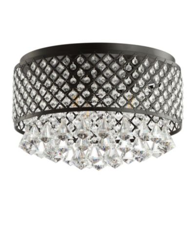 JONATHAN Y Evelyn 17" 3-Light Crystal Drops/Metal LED Flush Mount