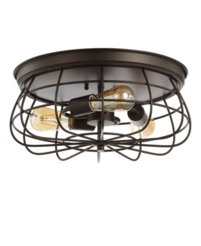 JONATHAN Y Calvia 15.7" 3-Light Farmhouse Metal Cage Flush Mount