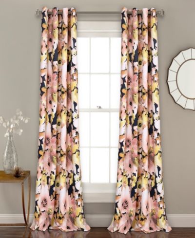 Lush Decor Floral Watercolor Light Filtering Window Curtain Panels Pair 52"W x 84"L Floral Curtains for Bedroom - Living Room Curtains