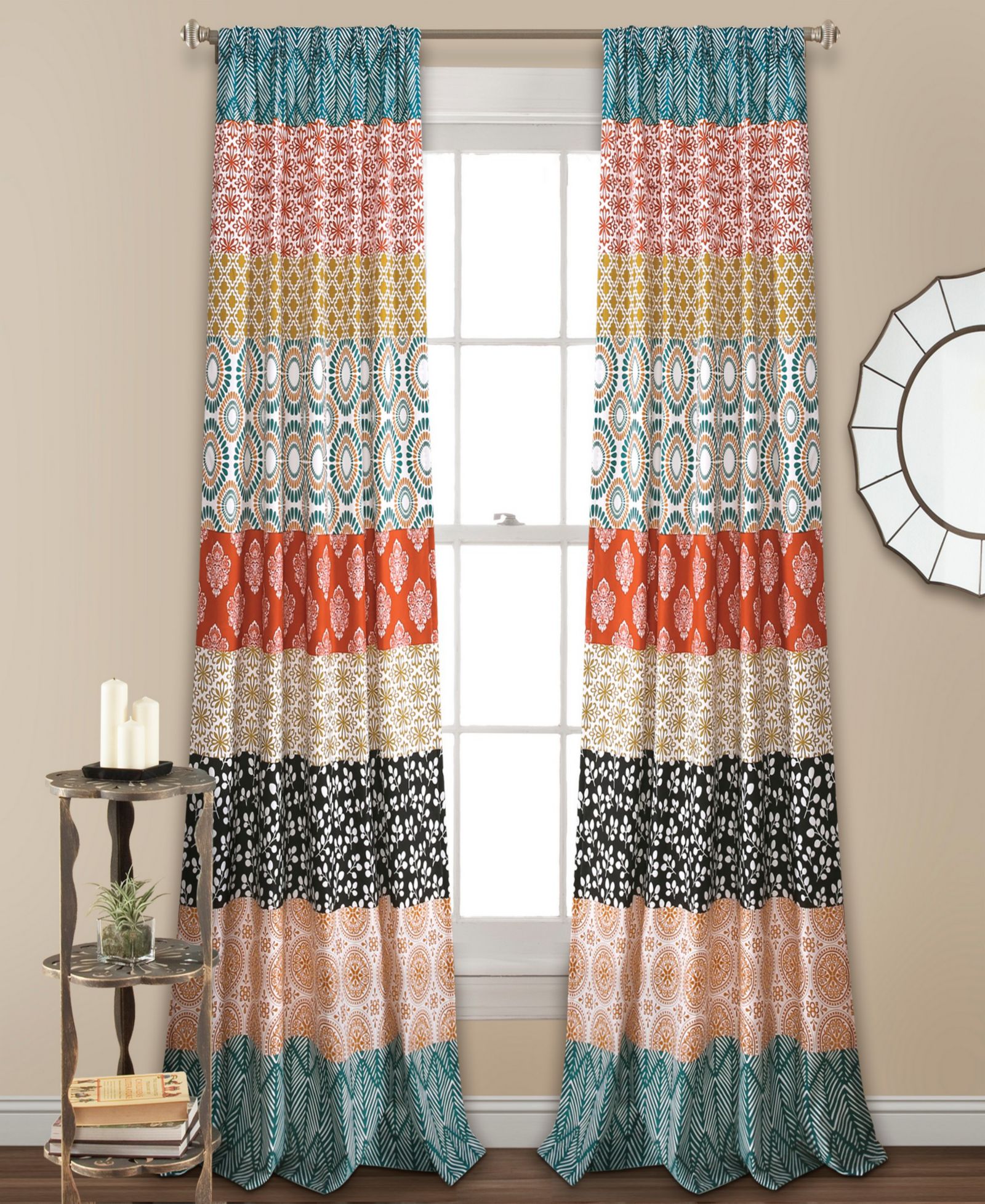 Lush Decor Bohemian Stripe Window Curtain Panels, Pair 52" W x 84" L - Light Filtering Curtains for Bedroom - Boho Curtains - Maximalist Decor