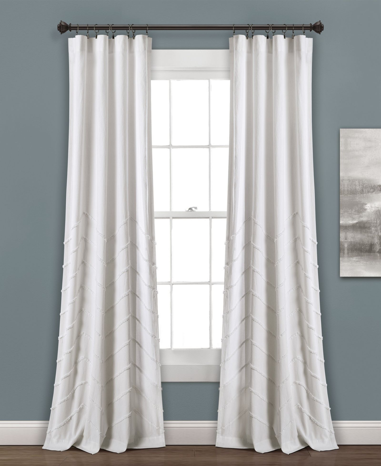 Lush Decor Chenille Chevron Light Filtering Window Curtain Panels Pair 40"W x 84"L White - White Curtains for Bedroom