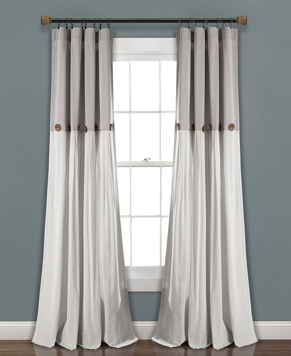 Lush Decor Linen Button Window Curtain Panel, Single Country Curtains - Rustic Decor - Color Block - Modern Farmhouse Curtains