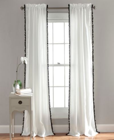 Штора Lush Decor Pom Pom Light Filtering Window Curtain Panel 50"W x 95"L +2" Black - White