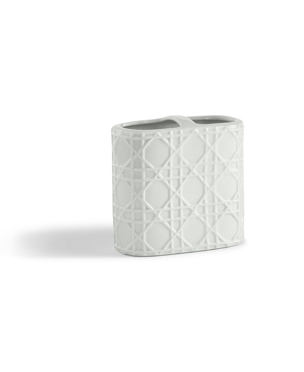 Cassadecor Embossed Wicker Design Porcelain Toothbrush Holder