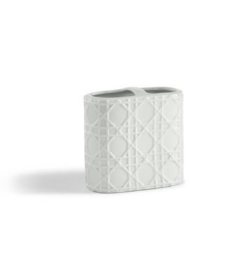 Cassadecor Embossed Wicker Design Porcelain Toothbrush Holder