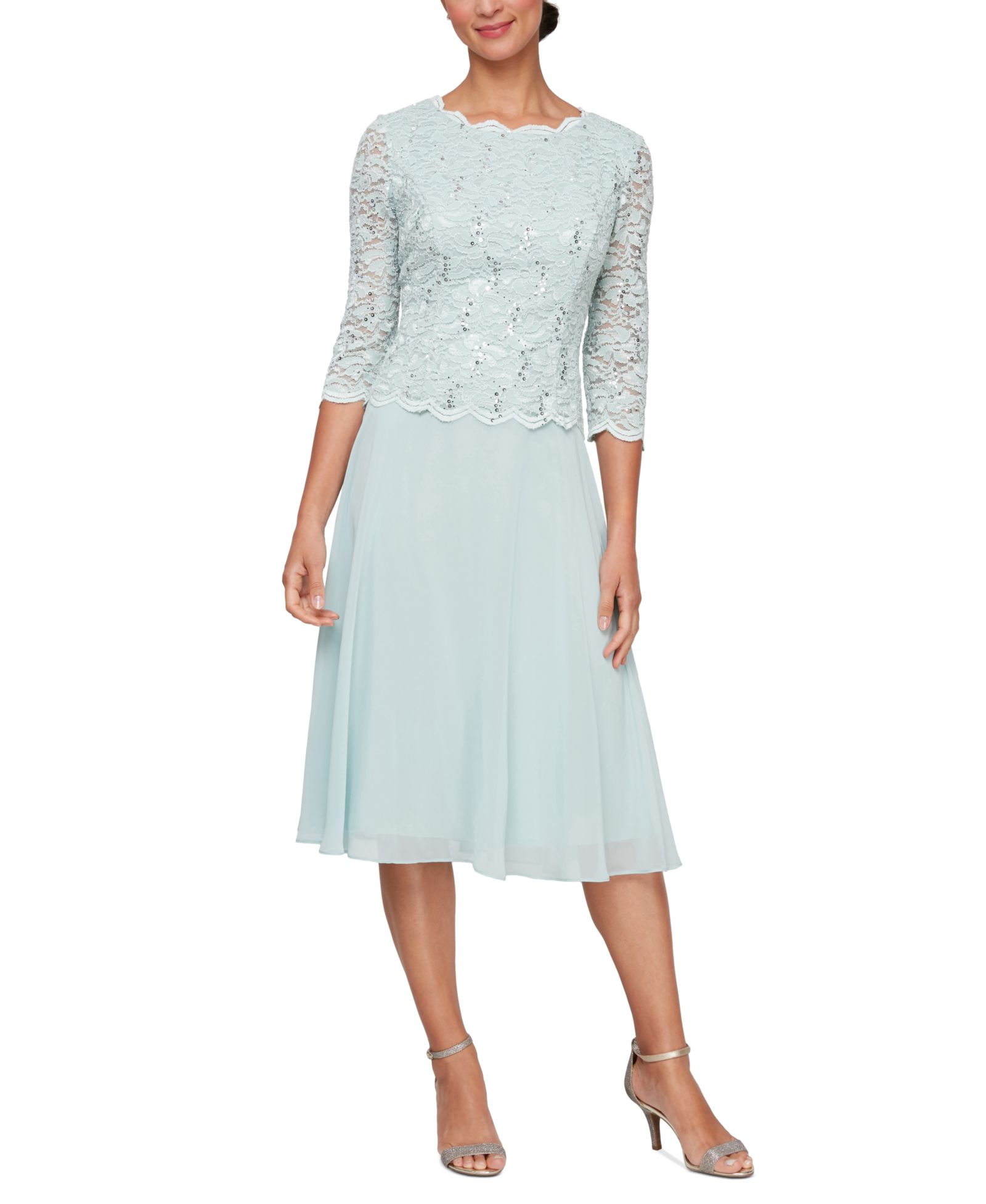 Alex Evenings Women's Sequined Lace Contrast Midi Dress